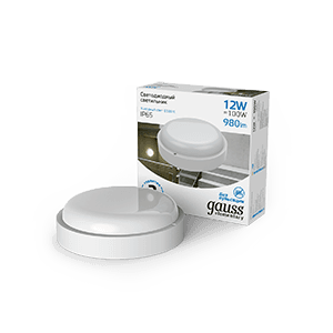 Gauss Светильник ЖКХ UNIVERSAL круг 12W 980lm 6500K 160-260V IP65 D160*53 белый LED 126411312