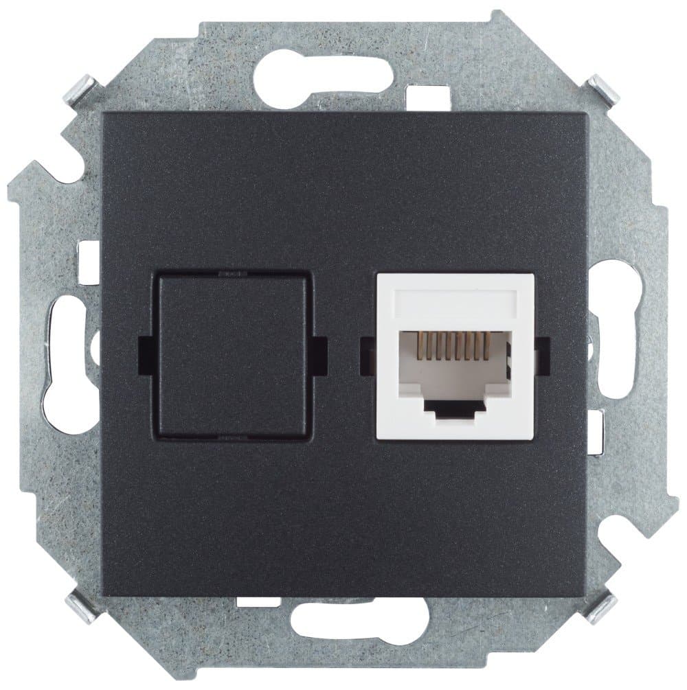 Simon 15 Графит Розетка компьютерная RJ45 кат.5е, Systimax 1591598-038