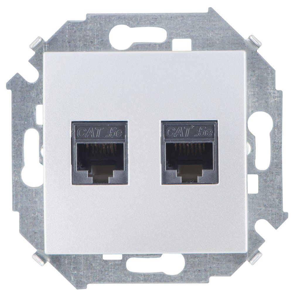 Simon 15 Алюминий Розетка компьютерная двойная 2хRJ45 кат.5e (AMP) 1591552-033