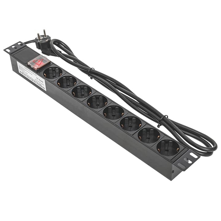 EKF Блок розеток PDU TERACOM PRO 19" 1U 16А/250В 8 розеток Schuko с выключателем шнур питания длиной 2 метра сечение 3x1,5 мм2 вилка Schuko корпус пла — миниатюра 2
