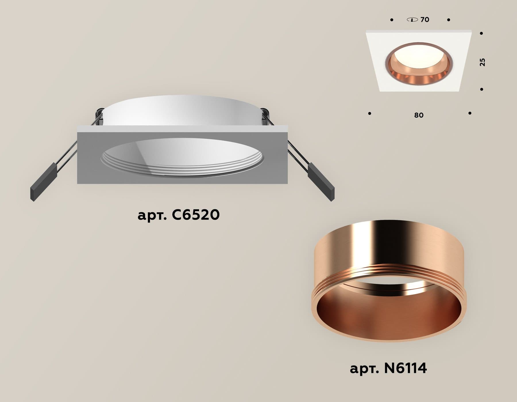 Ambrella Комплект встраиваемого светильника XC6520005 SWH/PPG белый песок/золото розовое полированное MR16 GU5.3 (C6520, N6114) — миниатюра 2