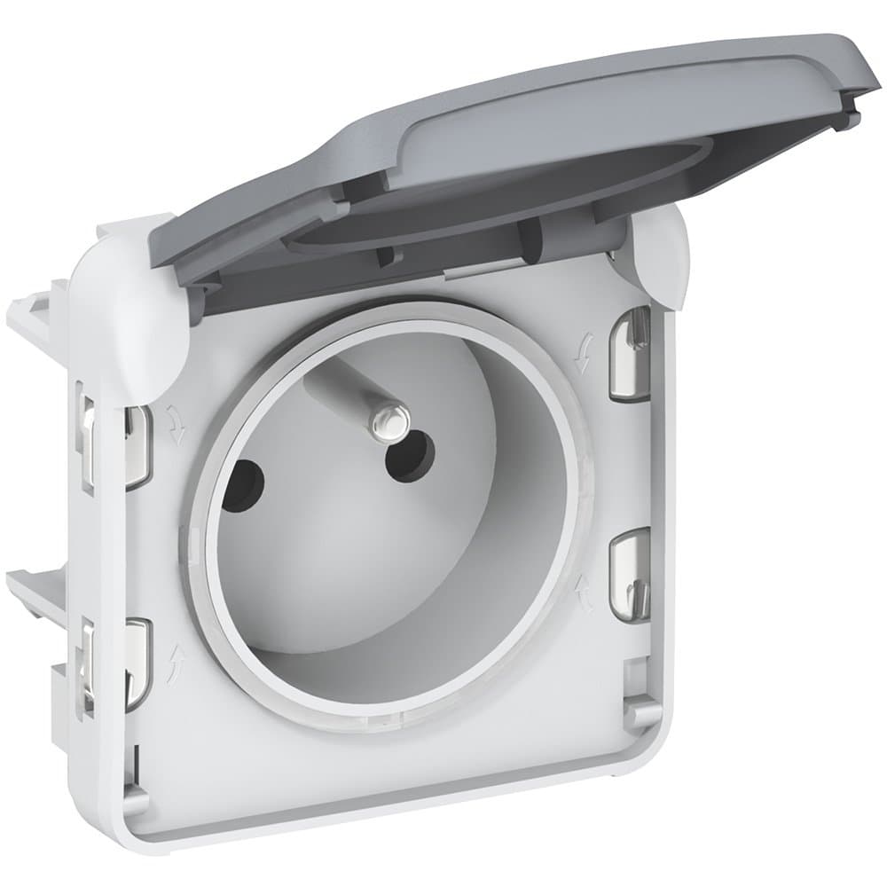 Legrand Plexo Серый Розетка 2К+З с защитой, безвинт. зажимы франц. стандарт 16A 069551