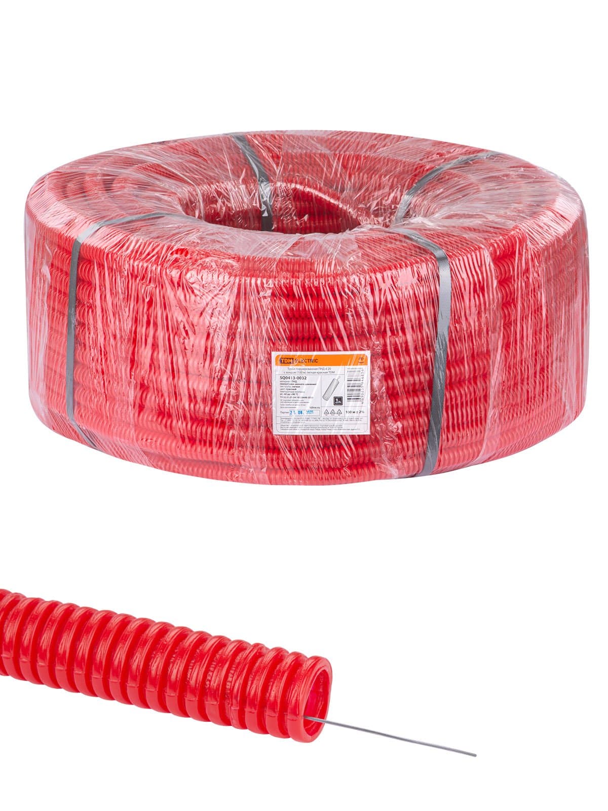 TDM Труба гофрированная ПНД d 20 с зондом (100 м) легкая красная ТDM SQ0413-0032