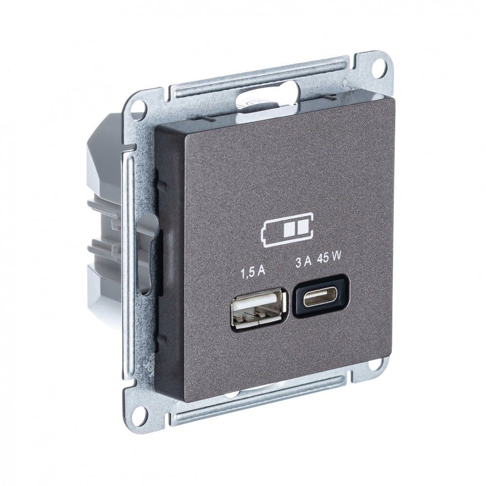 Systeme Electric AtlasDesign Мокко USB Розетка A + тип-C 45W высокоскор.заряд. QC, PD, мех.