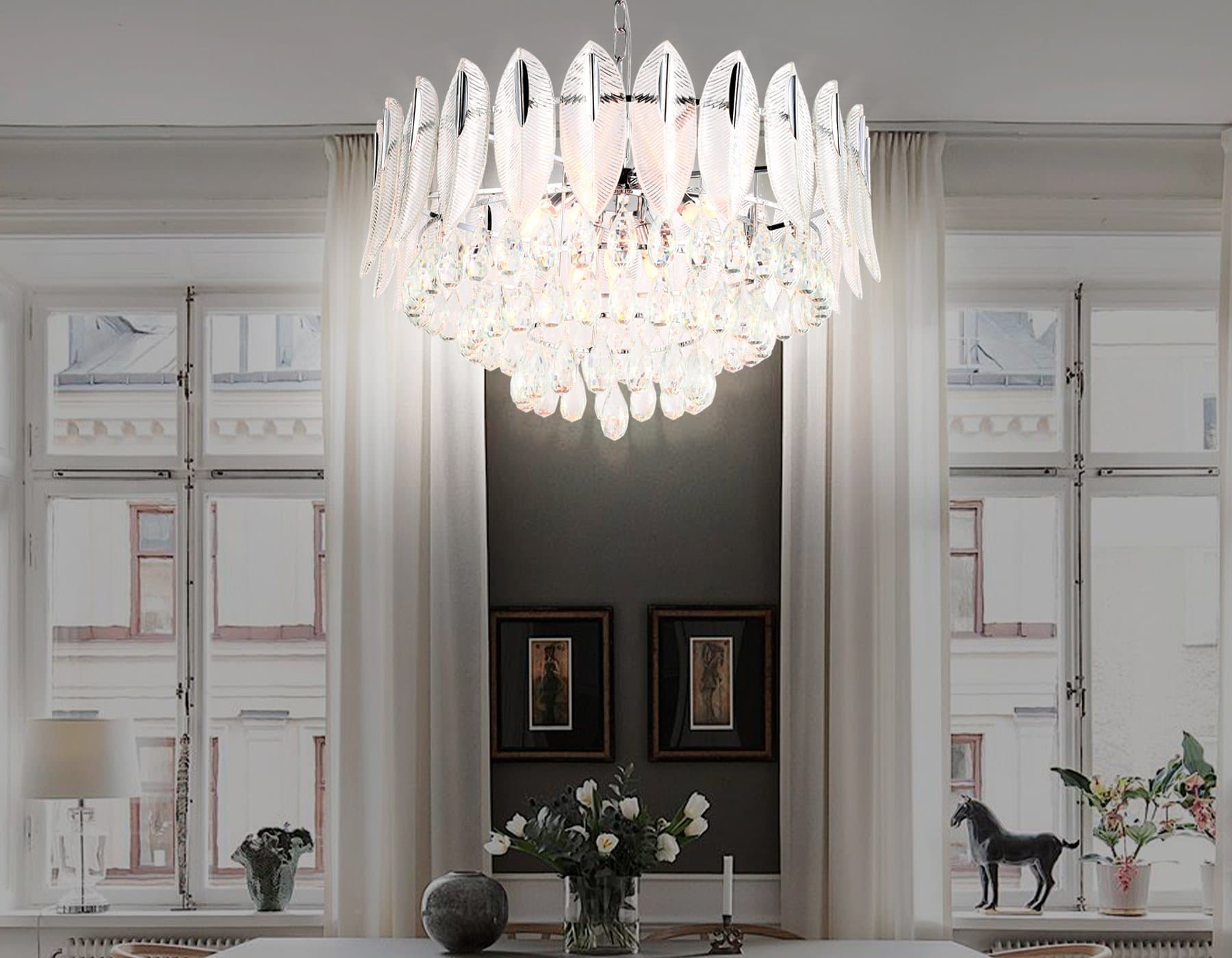 Ambrella Подвесная люстра TR5184/12 CH/CL хром/прозрачный E14/12 max 40W D800*1190 — миниатюра 3