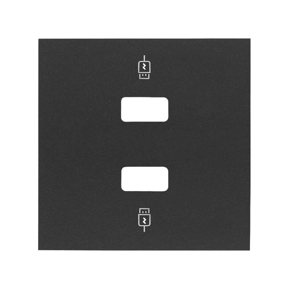 Simon 100 Черный матовый Накладка для зарядного устройства 2хUSB 10001096-238