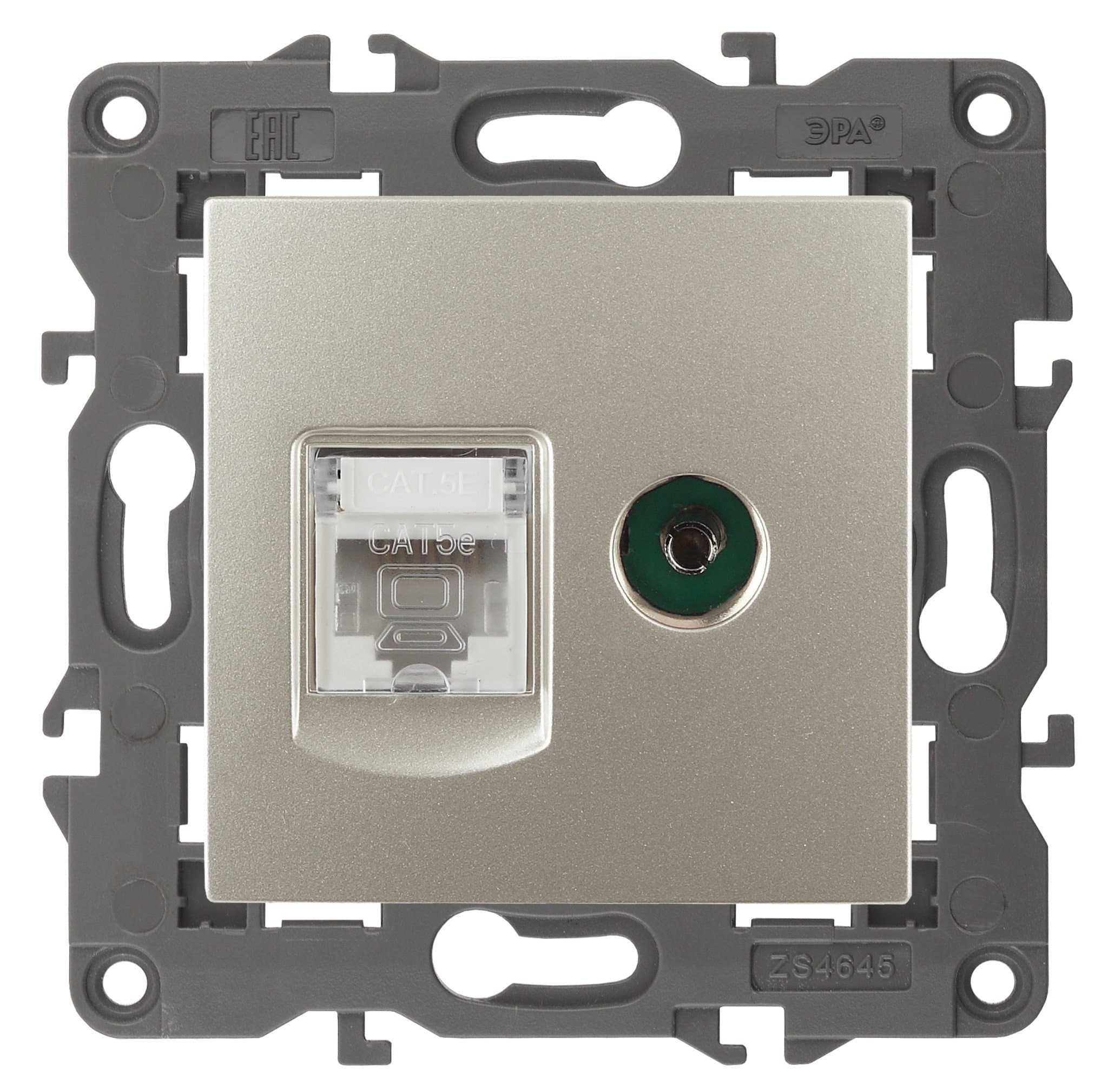 ЭРА 14-3110-04 Elegance Шампань Розетка двойная RJ45+TV