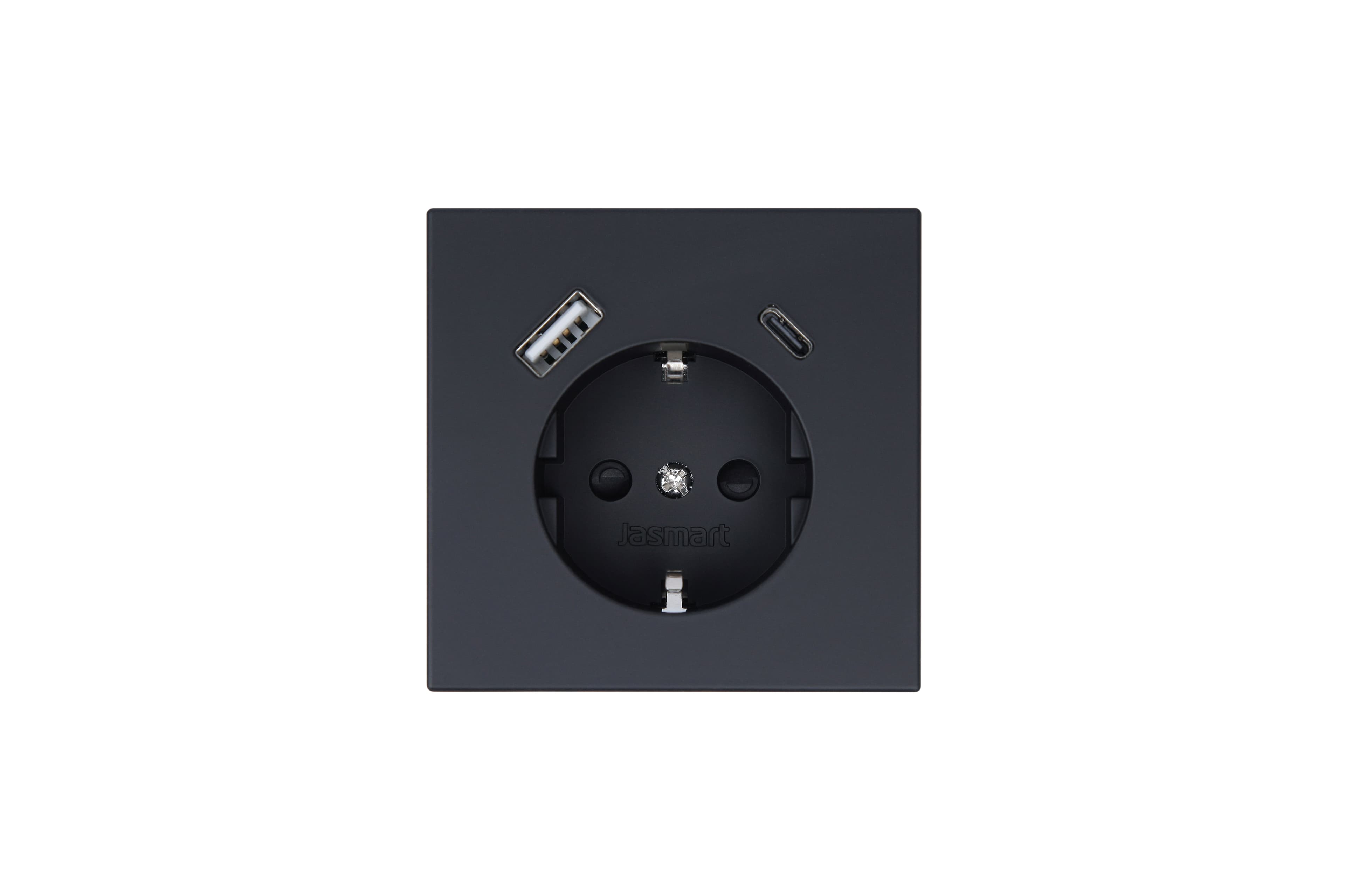 Jasmart FD Черный матовый (soft touch) Розетка с/з со шторками 16A c USB A+C 25W
