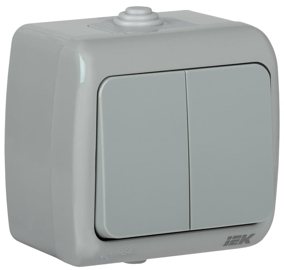 IEK Выключатель 2-клавишный для открытой установки ВС-20-2-0-A 10А IP54 AQUATIC IEK
