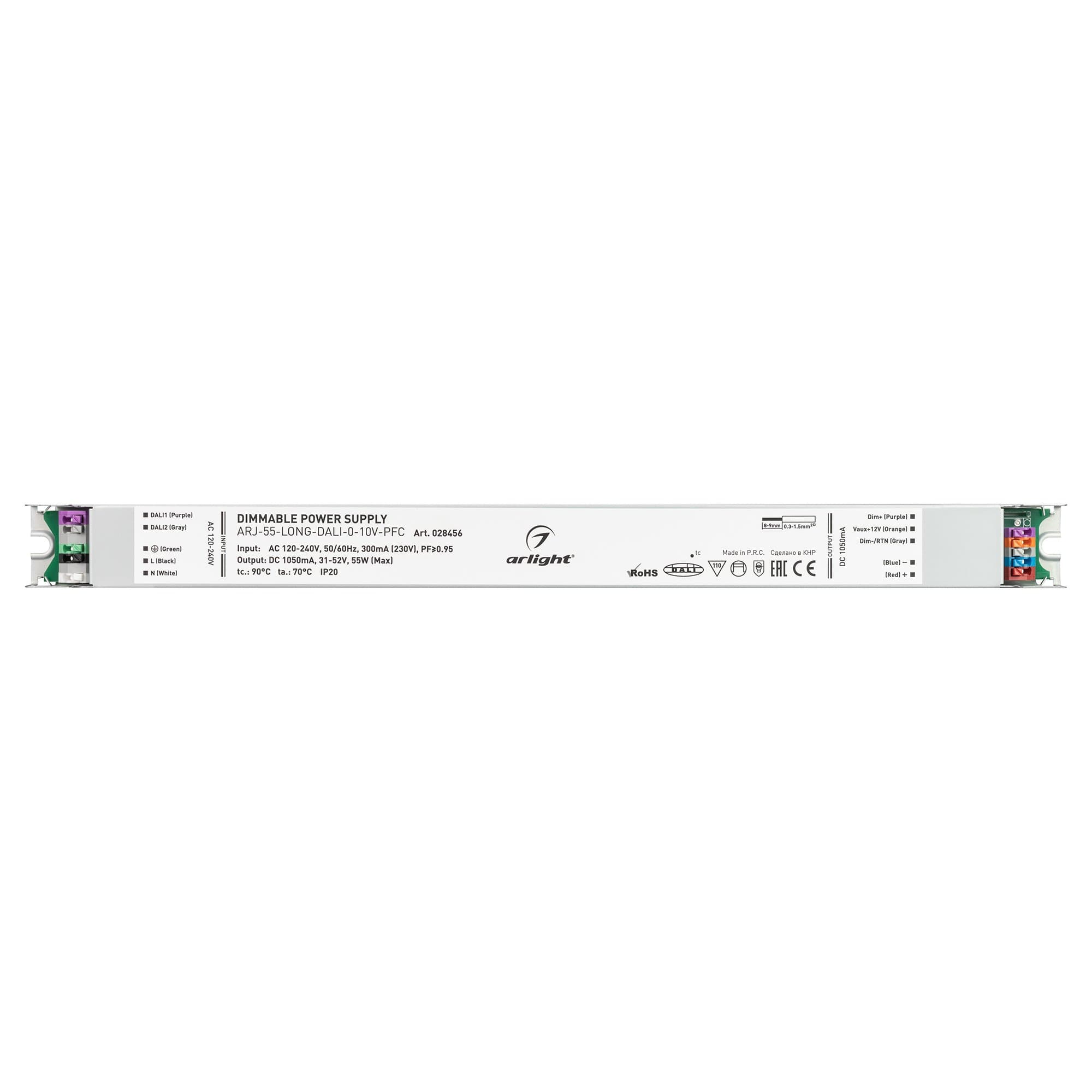 Arlight Блок питания ARJ-55-LONG-DALI-0-10V-PFC (55W, 1050mA) (IP20 Металл, 7 лет) 028456 — миниатюра 2