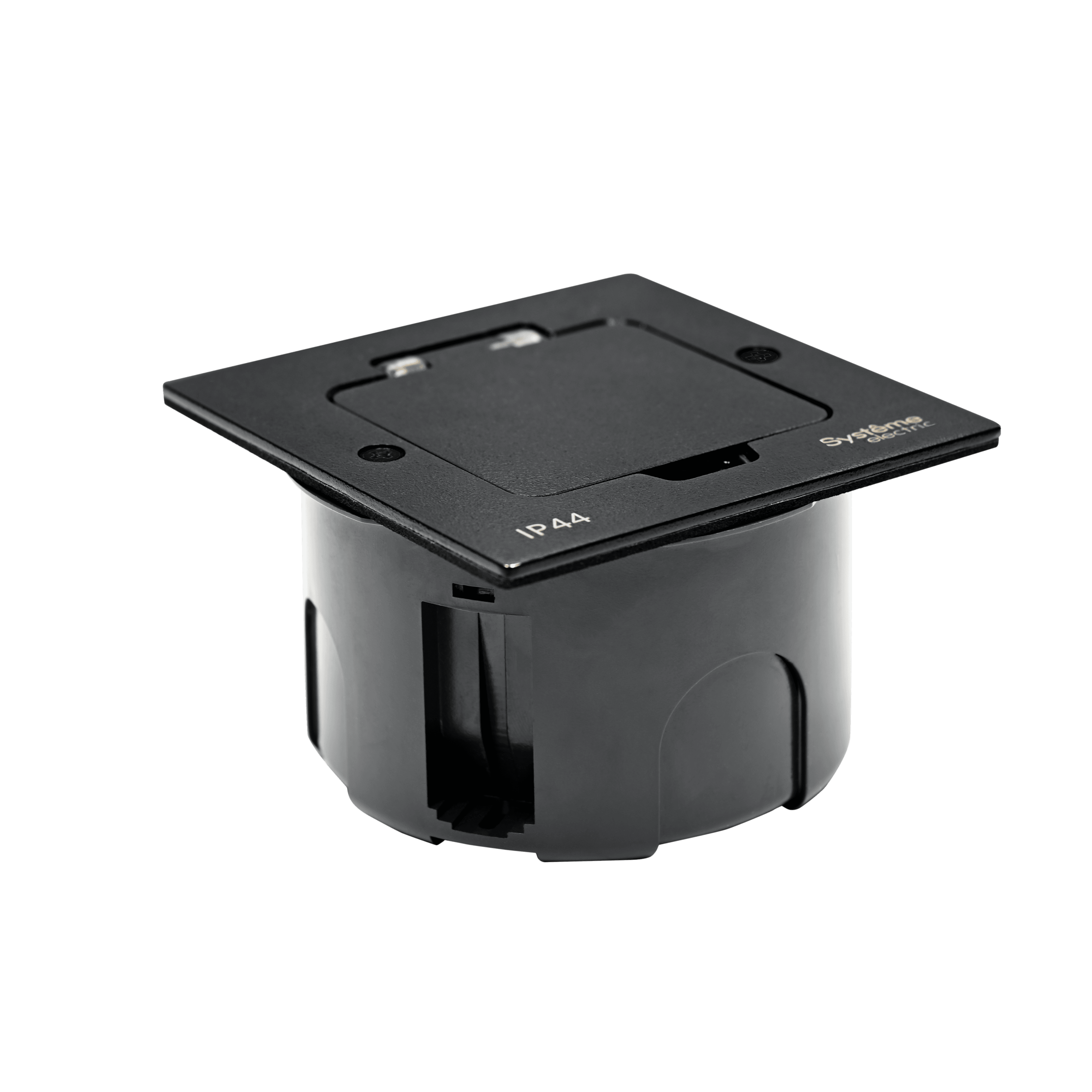 Systeme Elecrtic MultiDesk Чёрный матовый Лючок на 2 модуля IP44 с монтажной коробкой для стены, фальшпола, стола , тип MDK20 — миниатюра 5