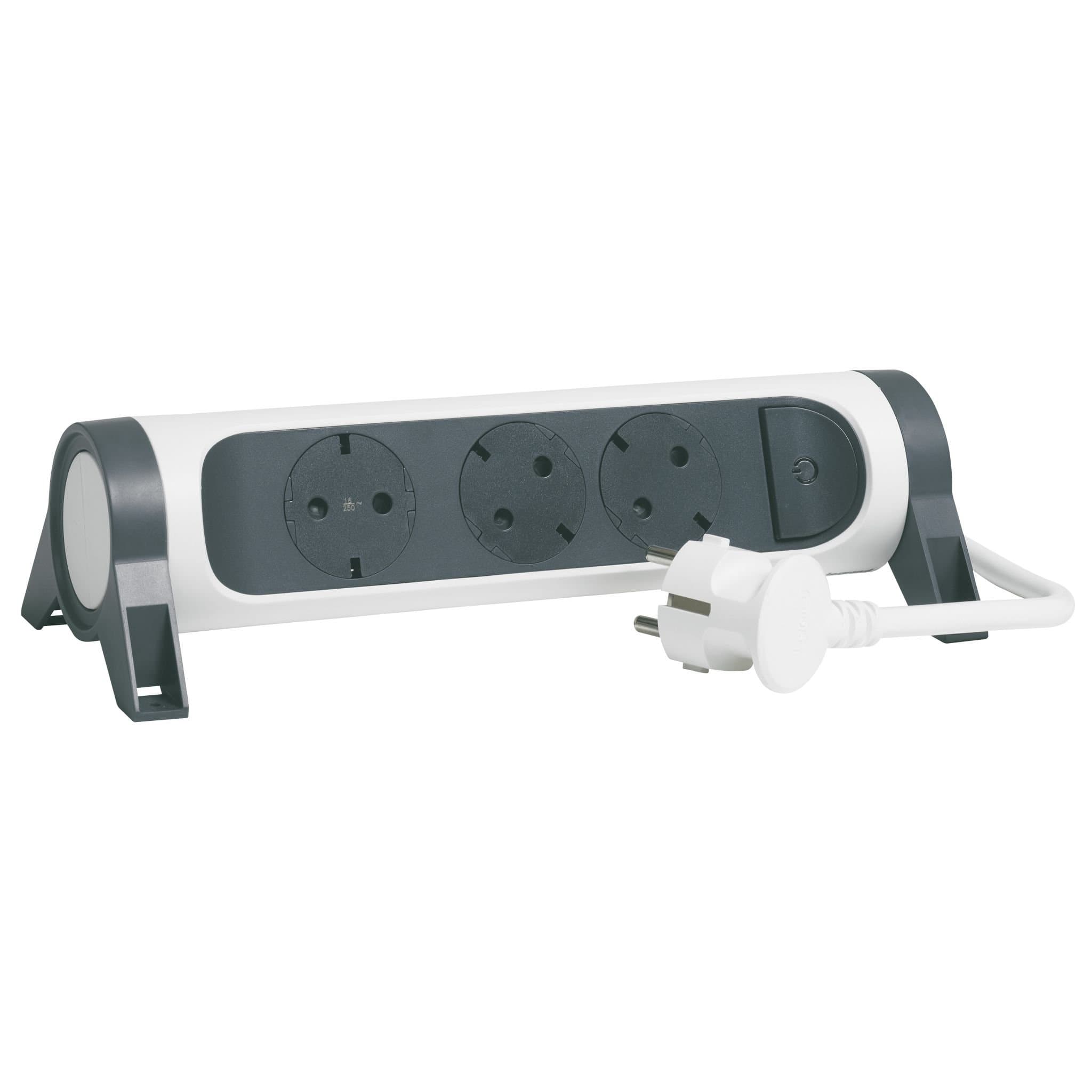 Legrand Revolution Комфорт Бело-черный Удлинитель 3x2К+З с выкл., кабель 3м, плоские розетки, УЗИП с индикацией, фиксируемый поворотный блок 694535 — миниатюра 4