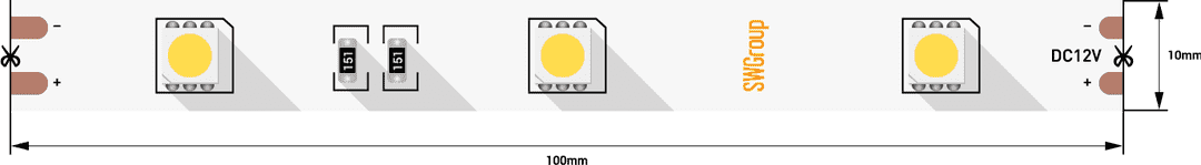 SWG Лента светодиодная стандарт 5050, 30 LED/м, 7,2 Вт/м, 12В , IP20, Цвет: Нейтральный белый SWG530-12-7.2-NW