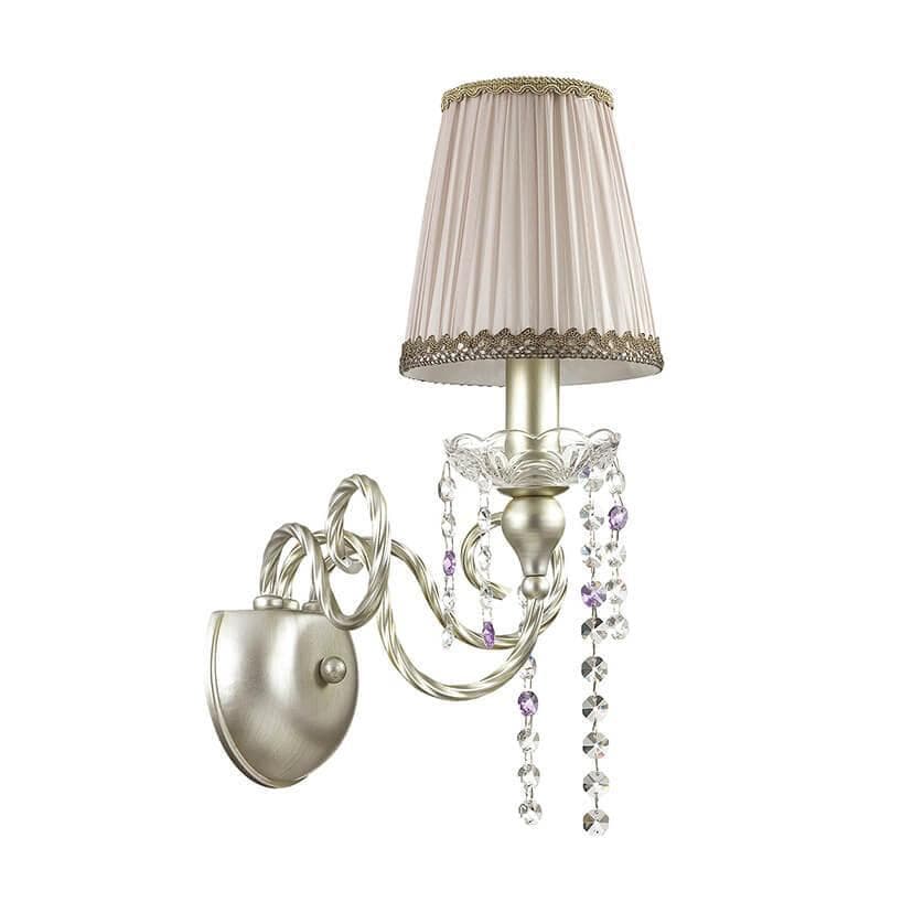 Odeon Light 3390/1W ODL17 538 мат. зол/серебр. патина/абажур ткань/декор хрусталь Бра E14 40W 220V AURELIA — миниатюра 1