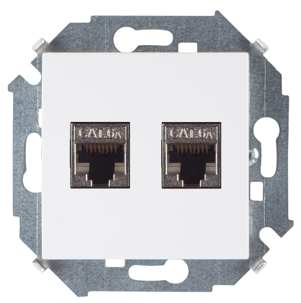 Simon 15 Белая Розетка компьютерная двойная 2хRJ45 кат.6A (АМР, FTP) 1591564-030