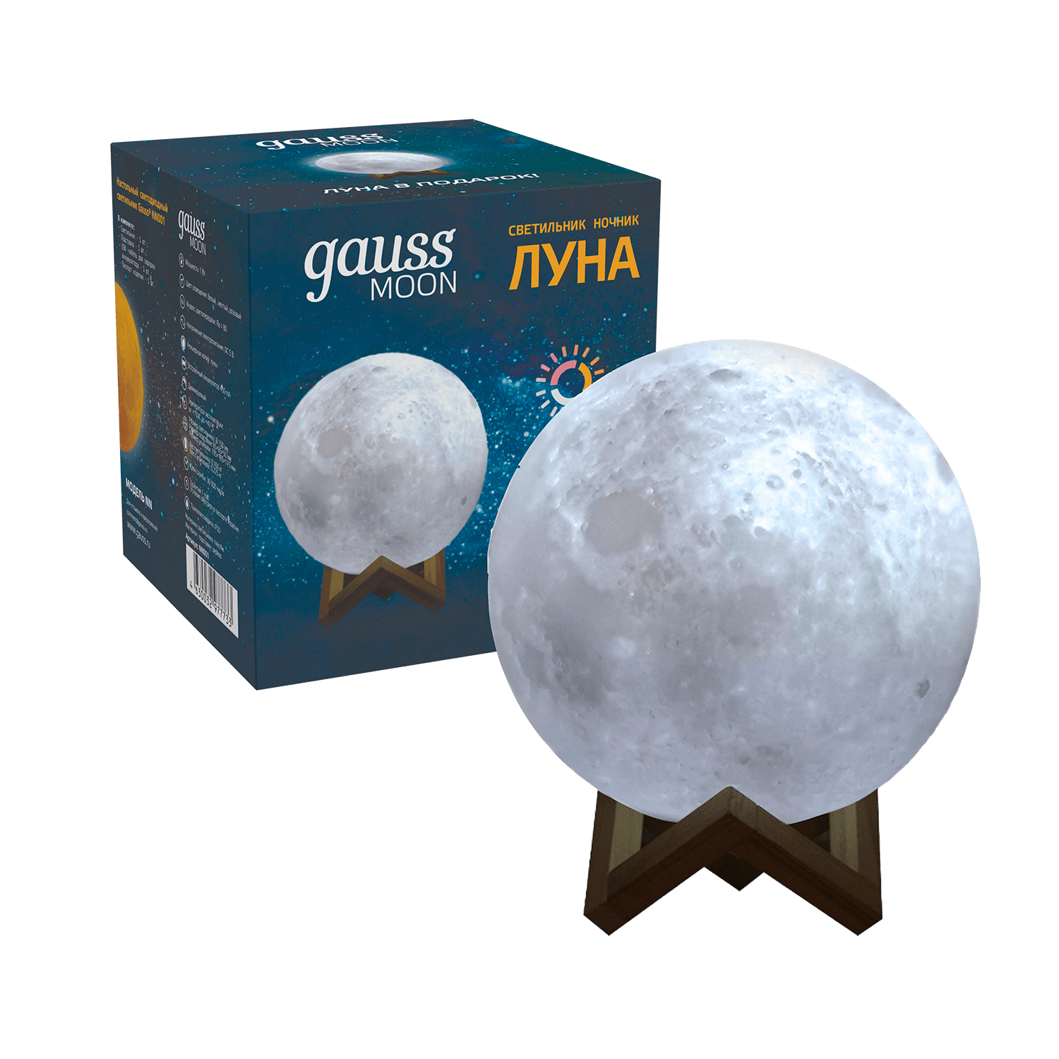 Gauss Светильник настольный NN001 3D Луна 1W 5V Li-ion 450mA D10см белый LED 1/6/24 — миниатюра 11