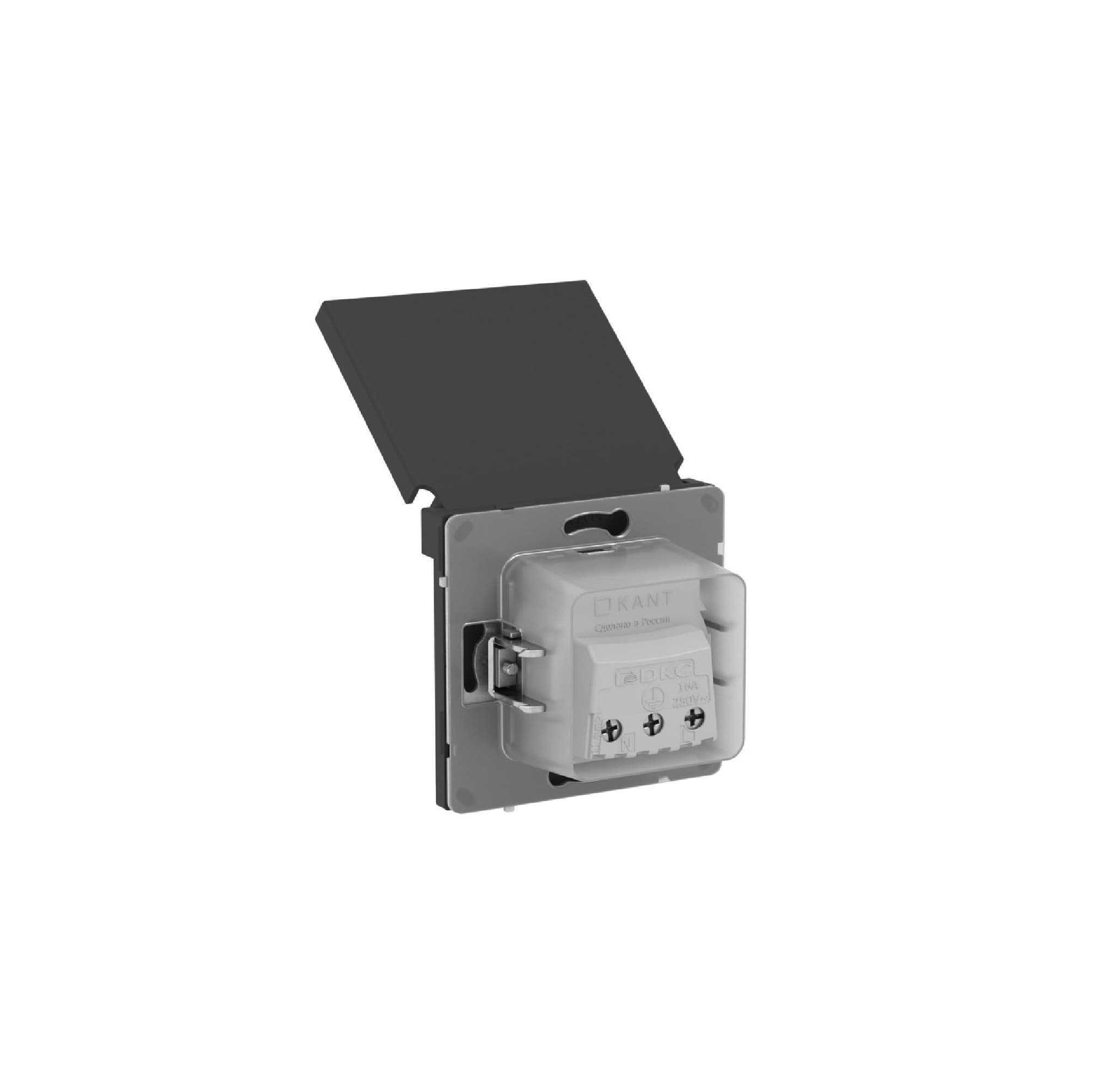 DKC KANT Розетка силовая, 2P+E, с з/ш, с крышкой, IP44, черный уголь — миниатюра 8