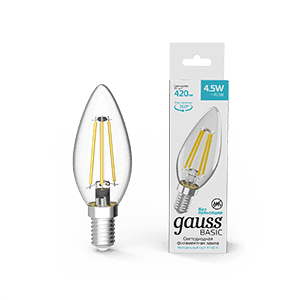 Gauss Лампа Basic Filament Свеча 4,5W 420lm 4100К Е14 LED 1031215