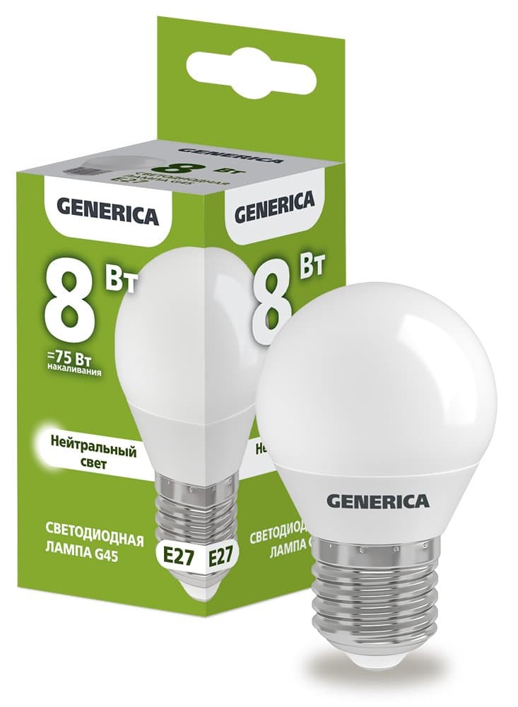 IEK GENERICA Лампа LED G45 шар 8Вт 230В 4000К E27 LL-G45-08-230-40-E27-G
