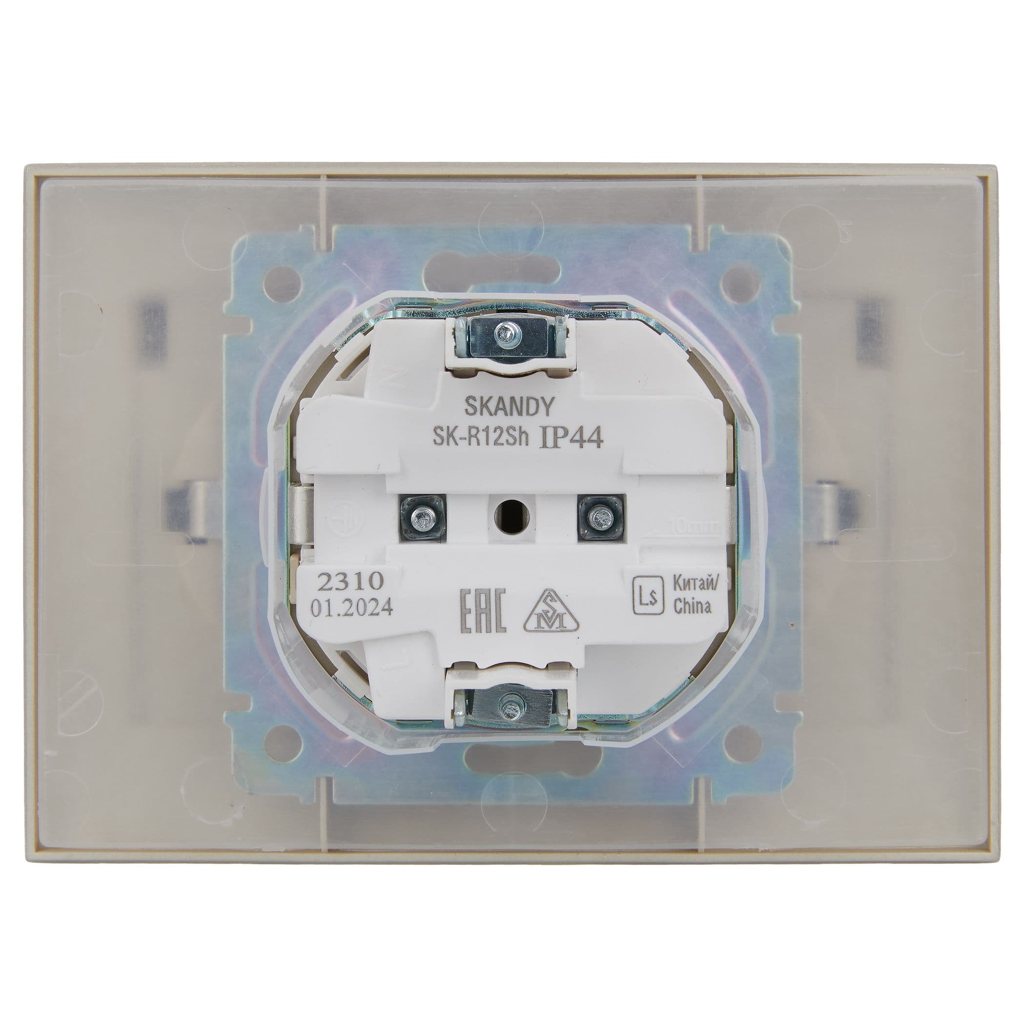 IEK SKANDY Шампань Розетка 2-ая с/з с крышкой 16А в сборе IP44 SK-R12Sh — миниатюра 3