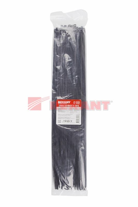 Хомут nylon 500 x 4,8 мм 100 шт чёрный Rexant 07-0501 — миниатюра 3