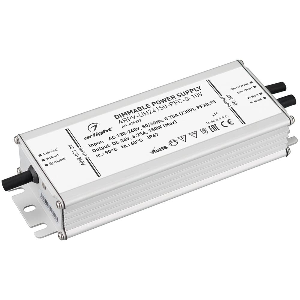 Arlight Блок питания ARPV-UH24150-PFC-0-10V (24V, 6.3A, 150W) (IP67 Металл, 7 лет) 024277 — миниатюра 1