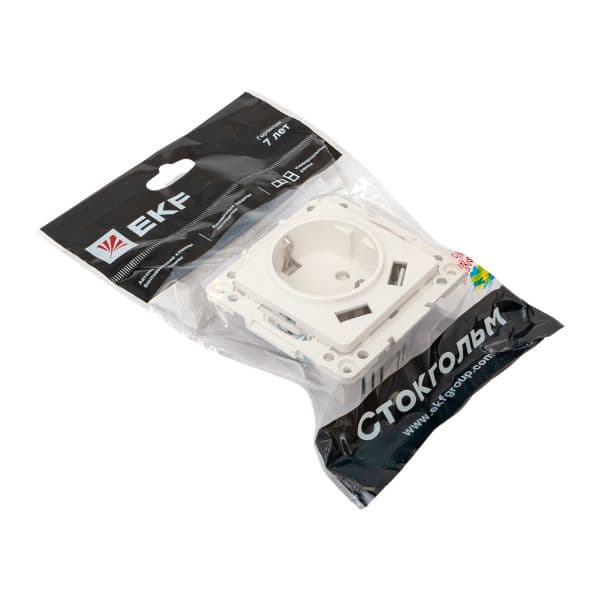 EKF Стокгольм Механизм Розетки 1-местной с/з, USB 2A 16А винтовые клеммы белый с защ. штор — миниатюра 9