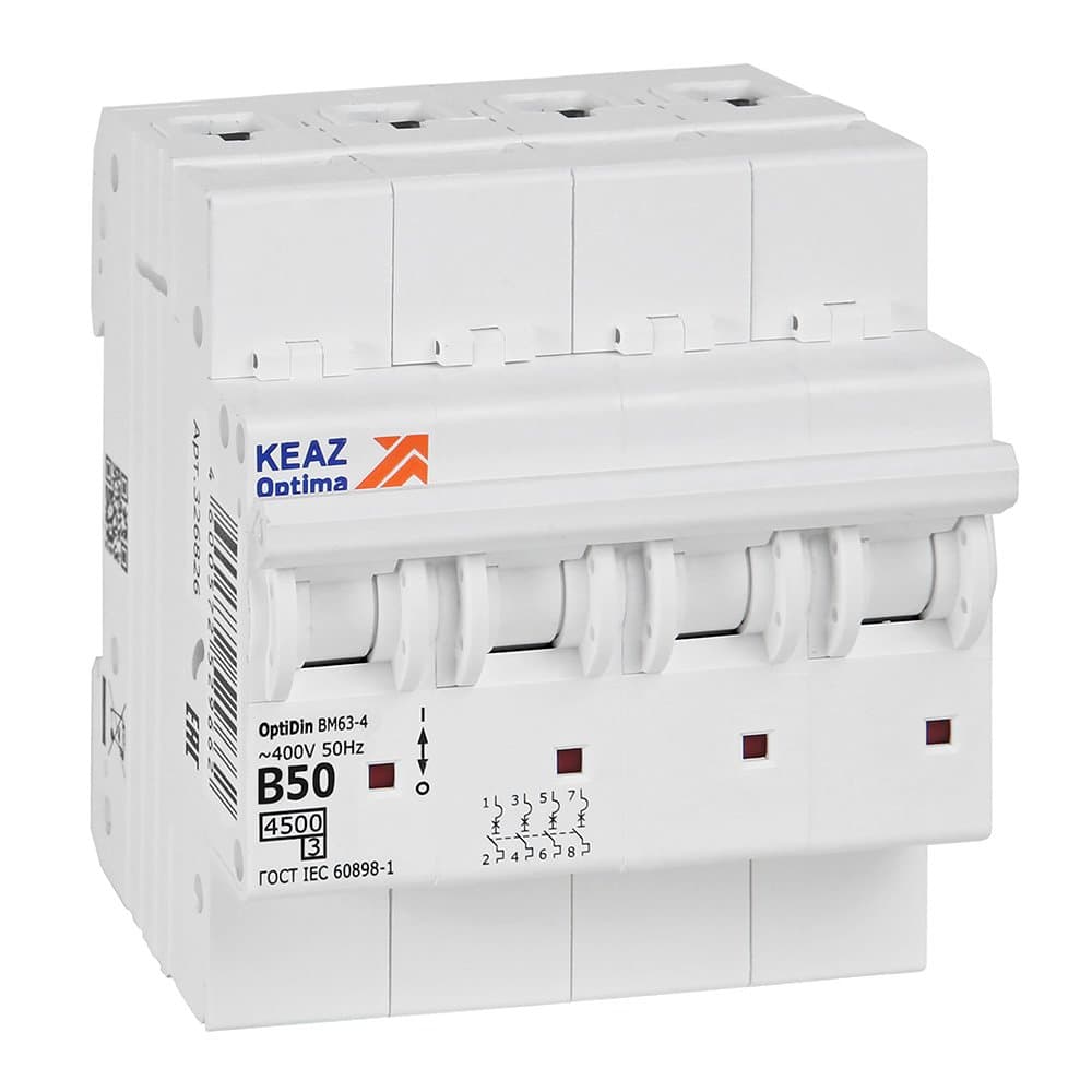 КЭАЗ OptiDin BM63 Автоматический выключатель 4P 50А B 4,5кА AC (BM63-4B50-4,5-УХЛ3) 329533