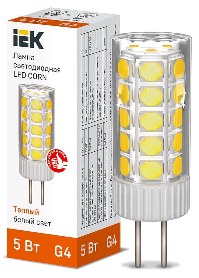 IEK Лампа LED CORN капсула 5Вт 12В 3000К керамика G4