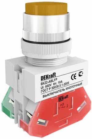 Dekraft Выключатель кноп. ABLFP D22 LED жел. 24В AC/DC ВK-22