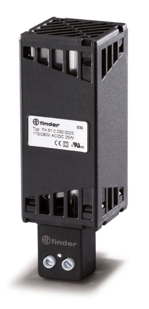 Finder Щитовые электронагреватели; электропитание 110…250В AC/DC; тепловая мощность 25Вт; установка на рейку 35мм; степень защиты IP20 7H5102300025