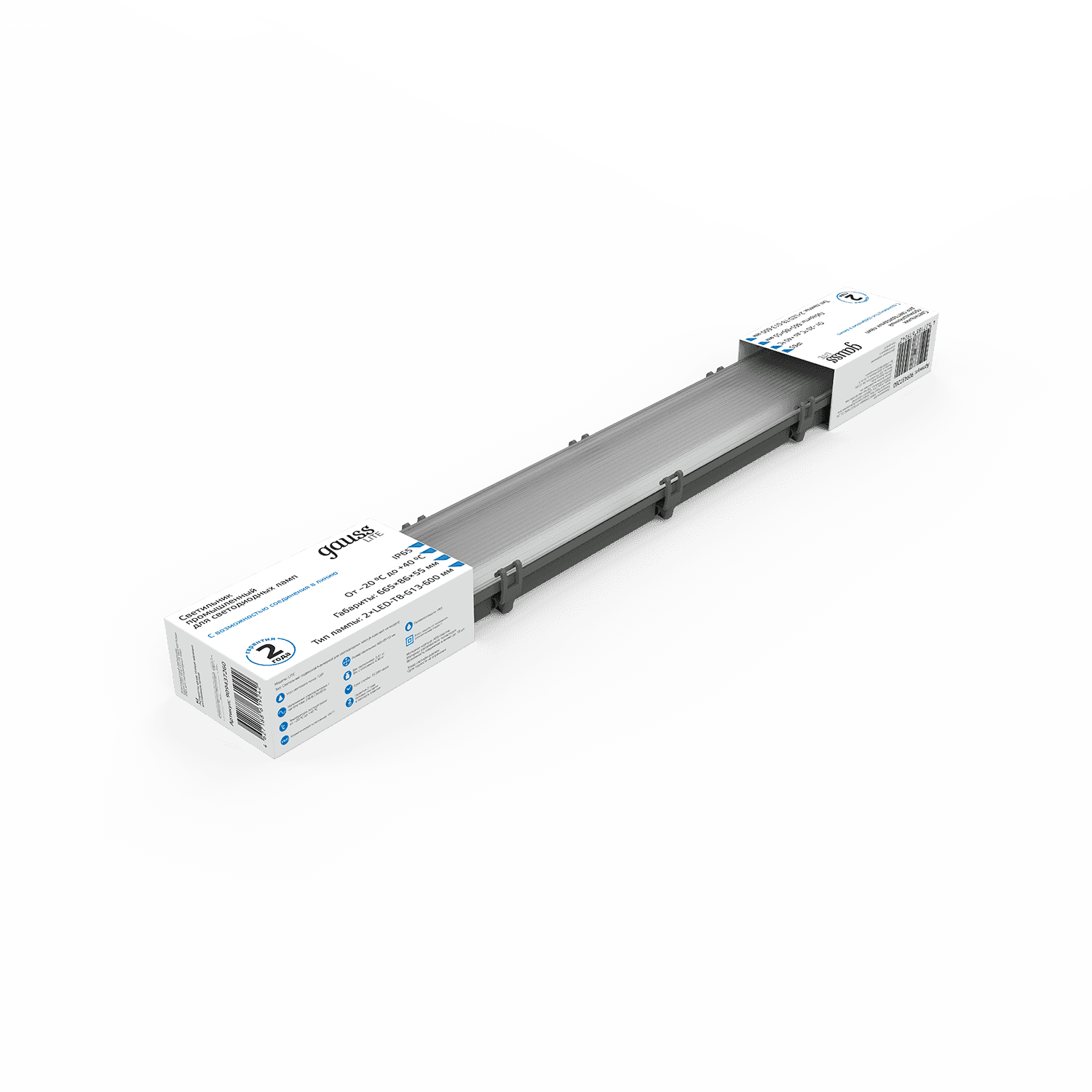 Gauss Светильник линейный СПП-Т8-G13 LITE 220-230V IP65 665*85*55мм для LED ламп 2х600мм 6 909437260 — миниатюра 5