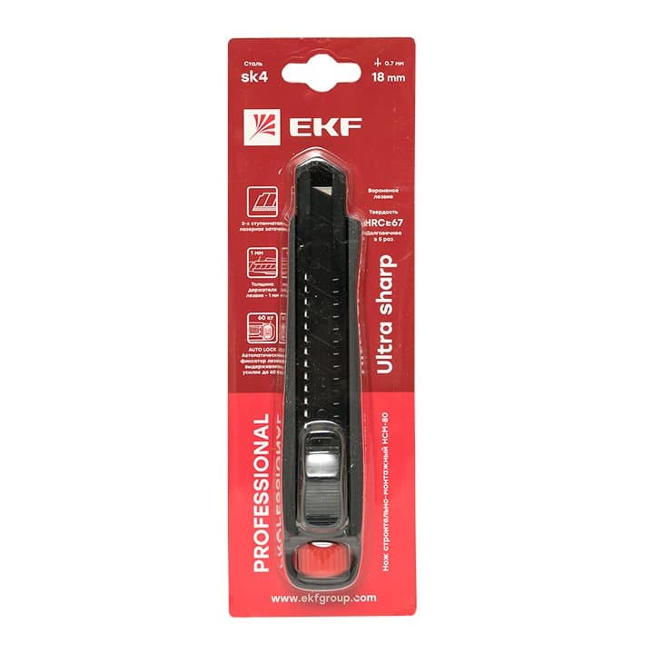 EKF Нож строительно-монтажный 18 мм НСМ-80 (SK4) Heavy Duty (до 60 кг) Professional — миниатюра 5