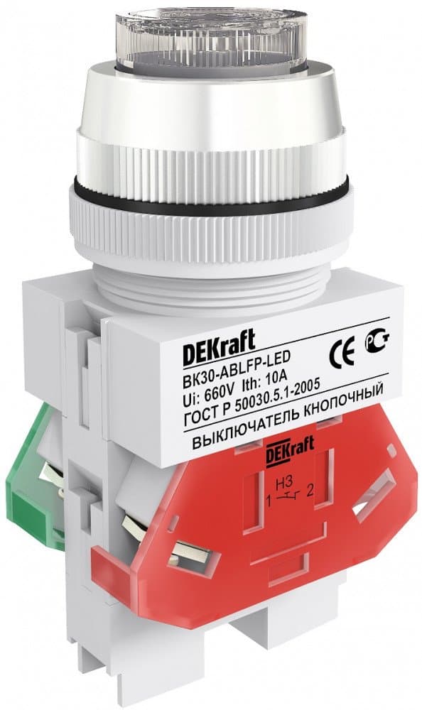 Dekraft Выключатель кноп. ABLFP D30 БЕЛЫЙ LED 220В ВK-30