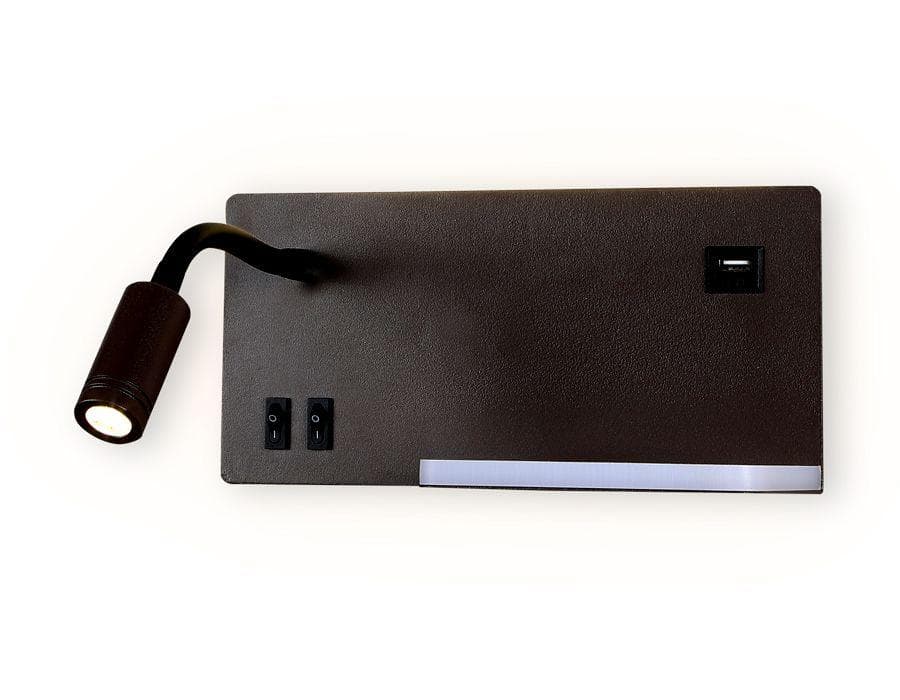 Ambrella Настенный светодиодный светильник с полкой, выключателем и USB портом FW293 CF/BK кофе/черный LED 4200K 5W+3W 260*150*110 — миниатюра 2