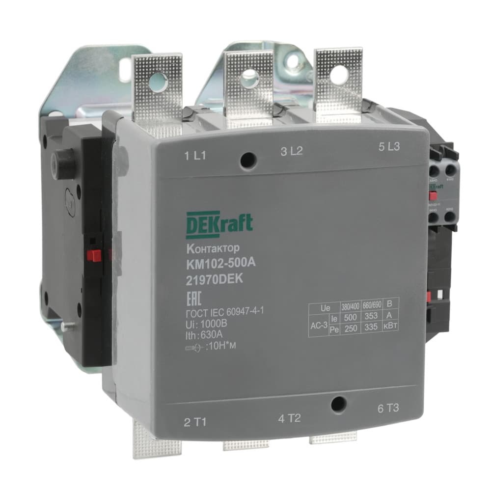 Dekraft Контактор 500А 220В_АС АС3_ АС4 1НО+1НЗ КМ-102