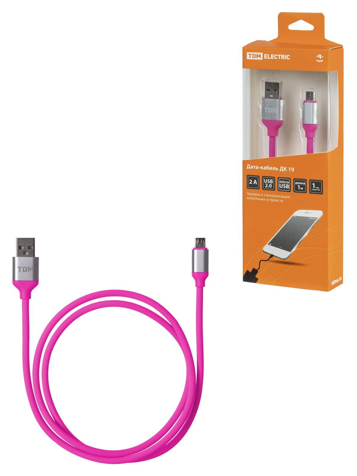 TDM Дата-кабель, ДК 19, USB - micro USB, 1 м, силиконовая оплетка, розовый, SQ1810-0319
