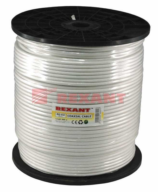Кабель RG-6U, (64%), 75 Ом, 305м., белый Rexant 01-2203 — миниатюра 2