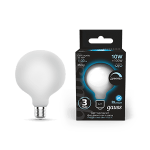 Gauss Лампа Filament G125 10W 1100lm 4100К Е27 milky диммируемая LED 187202210-D — миниатюра 1