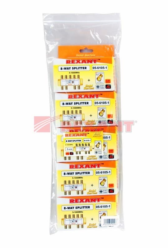 Делитель ТВ х 8 + 9шт. F "BOX" 5-1000 МГц "GOLD" Rexant 05-6105-1 — миниатюра 2