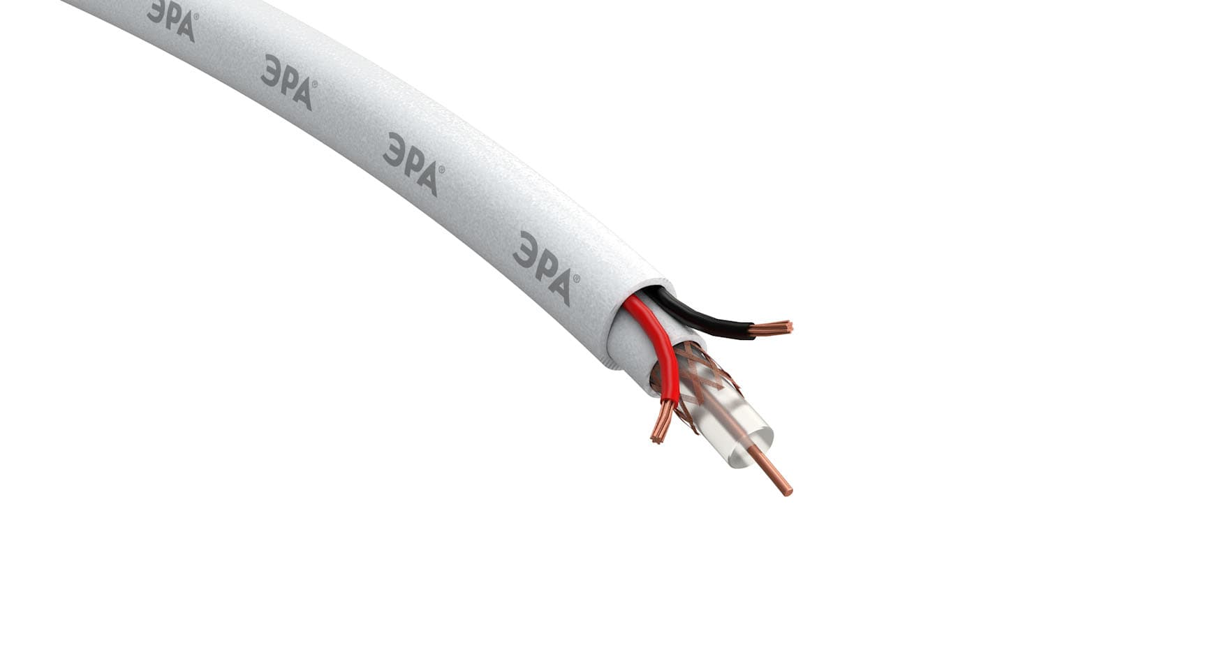 ЭРА Кабель для аналогового видеонаблюдения K-0.5-PVC КВК-В-2 +2x0,5 мм², бухта 200 метров, белый