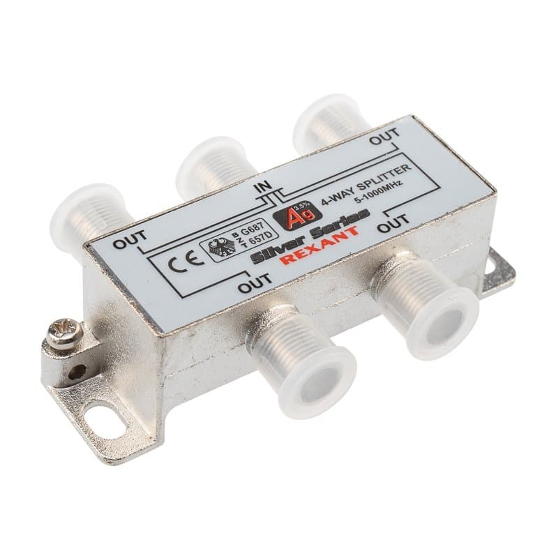 Делитель ТВ х 4 + 5шт. F "BOX" 5-1000 МГц "Silver" Rexant 05-6103 — миниатюра 1