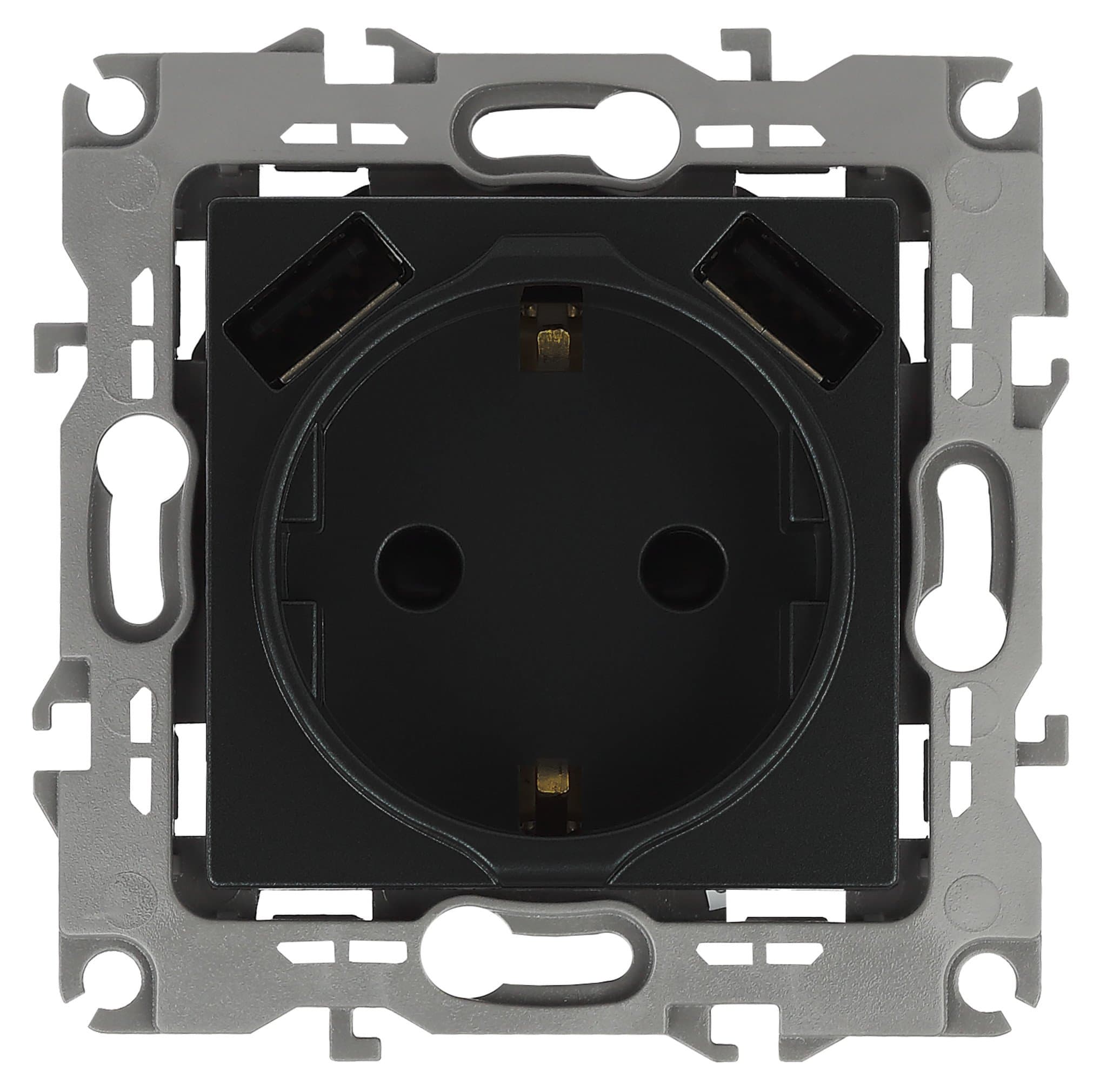 ЭРА 12-4109-05 Антрацит Розетка 2P+E 16A-250В, штор. с 2xUSB 5В-3А, 12