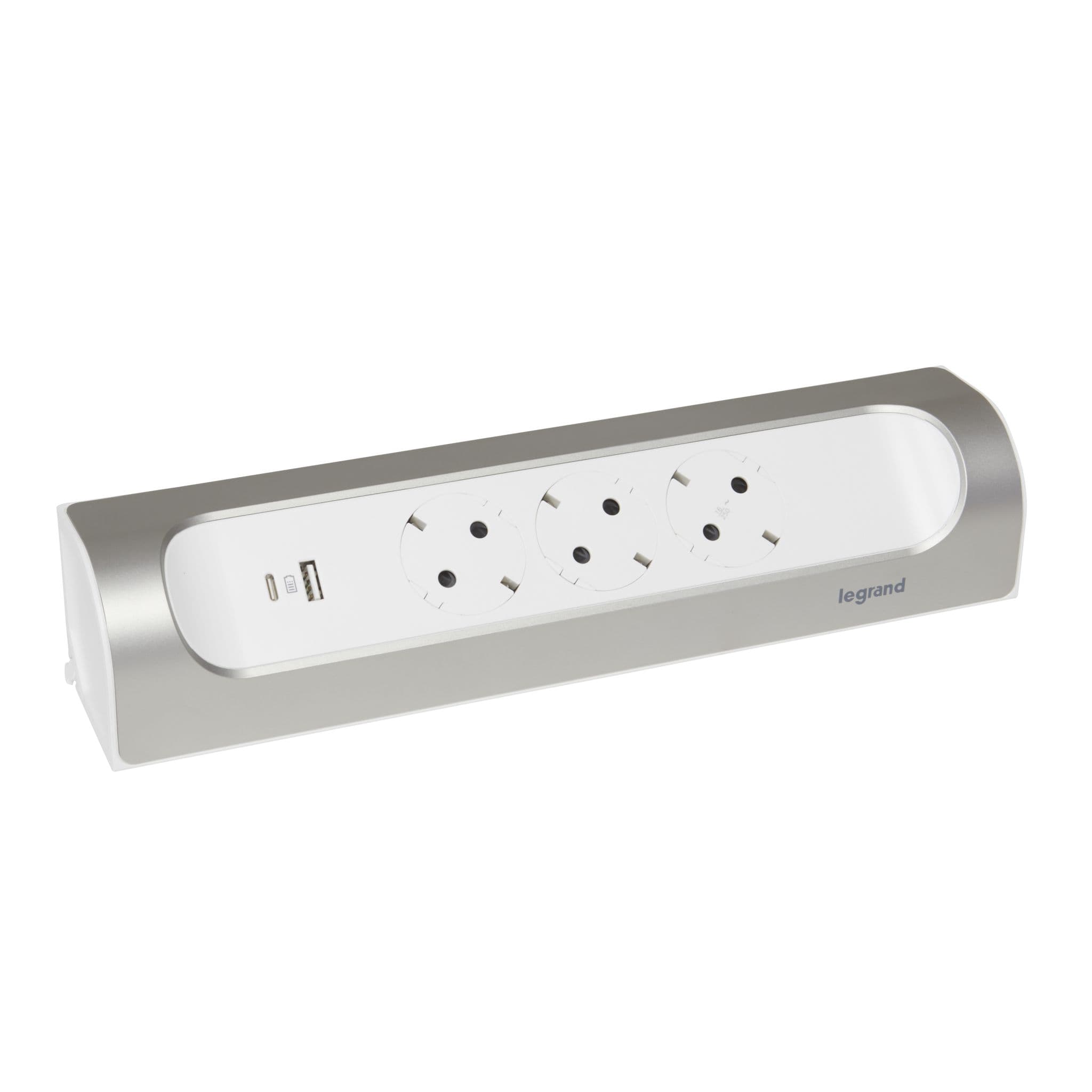 Legrand Revolution Комфорт Бело-алюминиевый Удлинитель угловой 3x2К+З с 2xUSB A+C (3А), без кабеля, плоские розетки 694504 — миниатюра 3