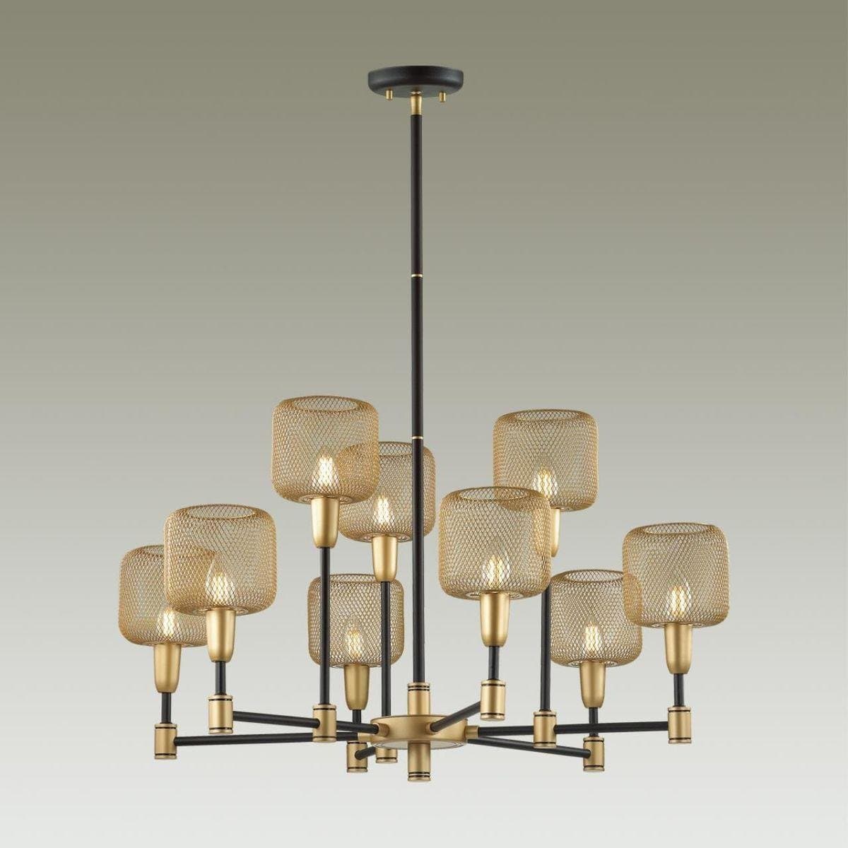 Odeon Light 4975/9 LOFT ODL22 475 черный/мат.золотой/металл.сетка Люстра E14 9*40W LECOLA — миниатюра 4