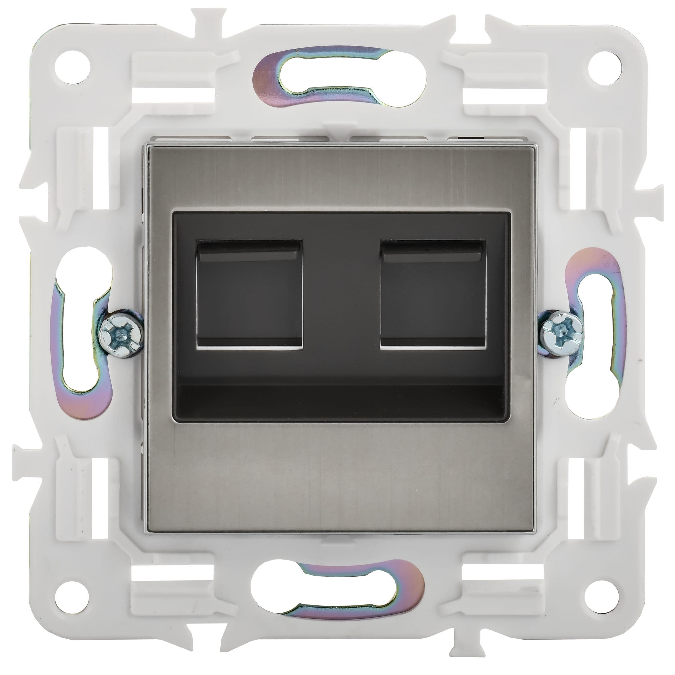 IEK SKANDY Никель Розетка компьютерная двойная RJ45 кат.5E SK-K03N — миниатюра 2
