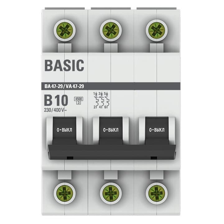 EKF Basic ВА 47-29 Автоматический выключатель (B) 3P 10А 4,5кА mcb4729-3-10-B — миниатюра 2