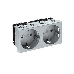 OBO Bettermann Розетка силовая 0° двойная 2х2К+З, 2 модуля Modul45, 45х90 мм, со шторками 16А 250В алюминиевый 6120032 — миниатюра 2