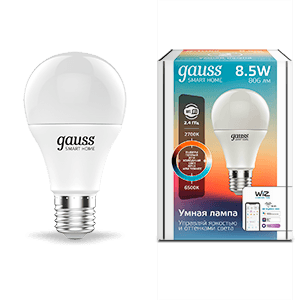 Gauss Лампа Smart Home A60 8,5W 806lm 2700-6500К E27 изм.цвет.темп.+диммирование LED 1130112
