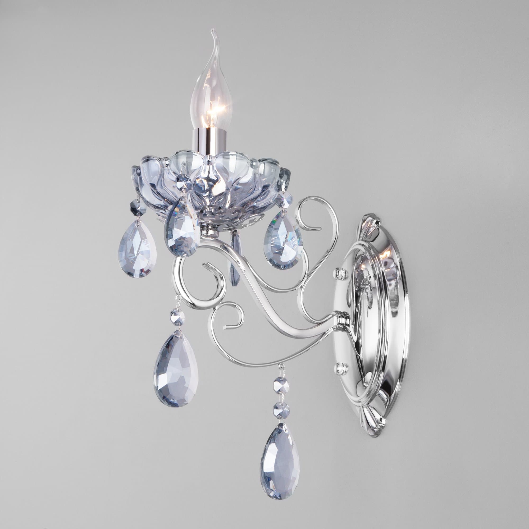 Eurosvet Классическое хрустальное бра 10109/1 хром/лазурный хрусталь Strotskis a045457